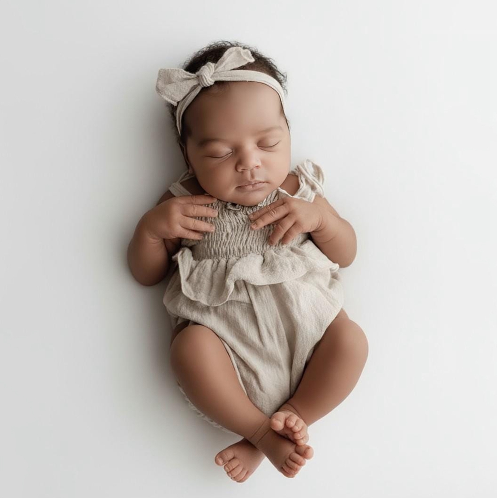 Photography Cheat Sheet - Neugeborenen-Fotografie-Requisiten Baby Mädchen Gelber Leinen-Baumwoll-Off-Shoulder-Rüschen-Strampler mit