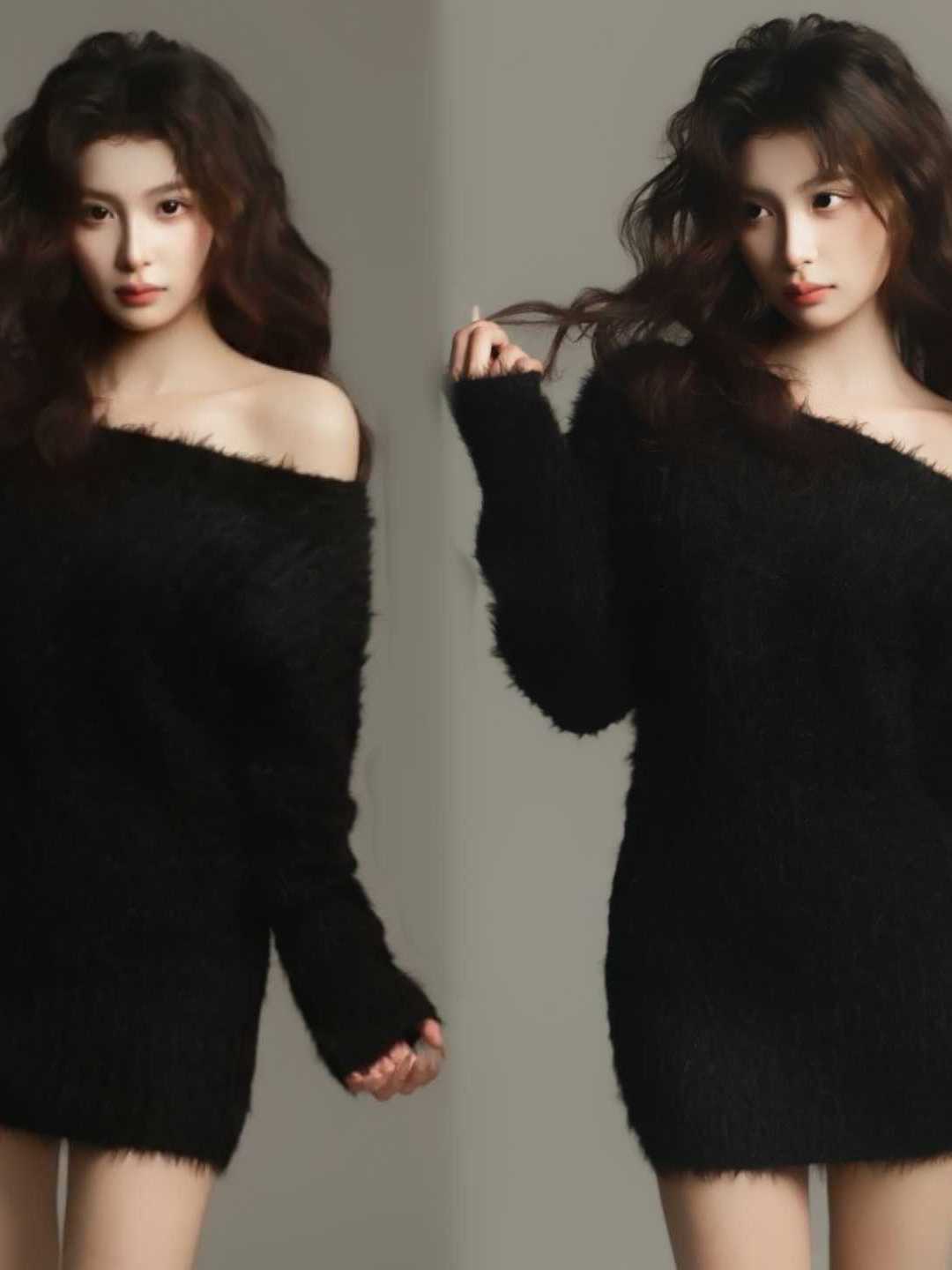 Photography Studio - Schwarze Porträtfotografie-Kleidung, One-Shoulder, koreanischer Stil, Studio-Neuheit,