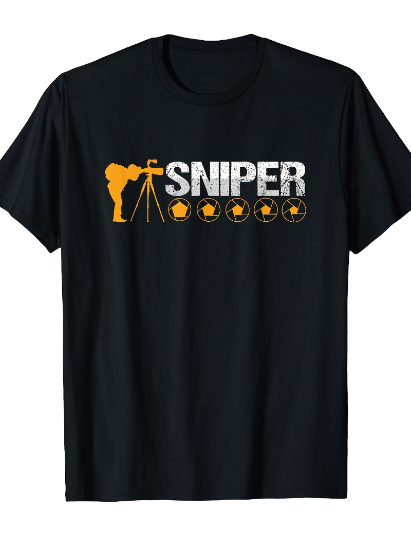 Photography Graphic Design - Herren-T-Shirt mit Fotografie-Grafik: Sniper-Fotograf-Kamera-Auslöser-Fan-Design, bedruckt in