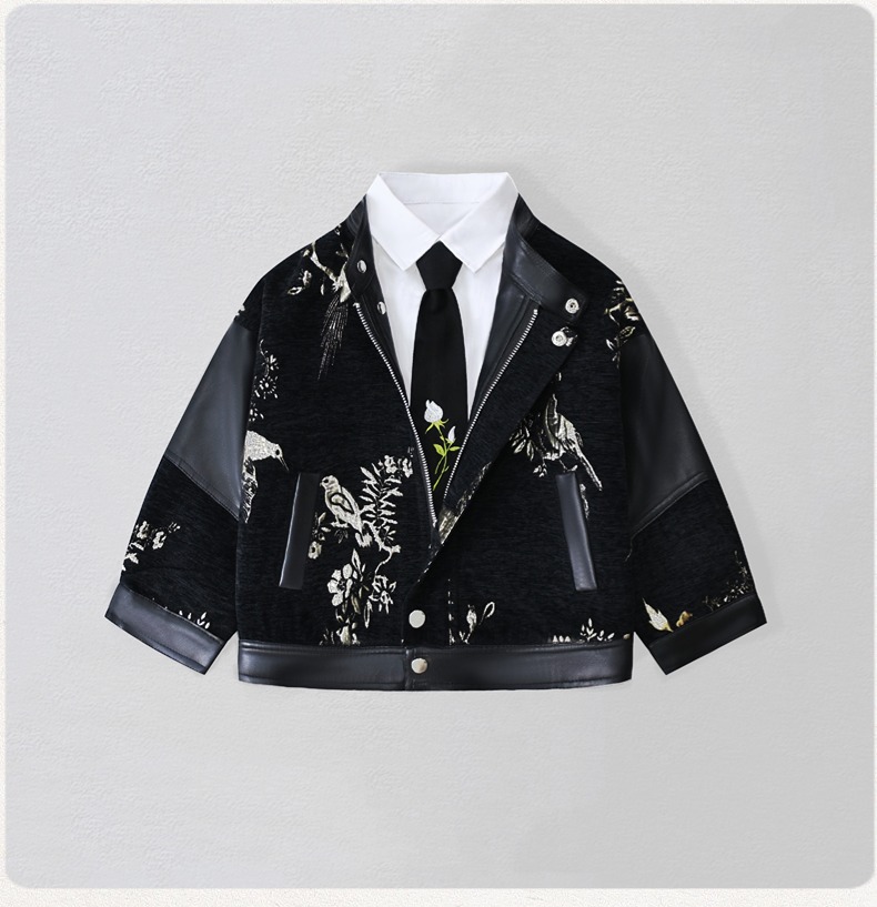 Photography Jacket - Gentleman Kinder Stickerei Motorrad Pu Lederjacke