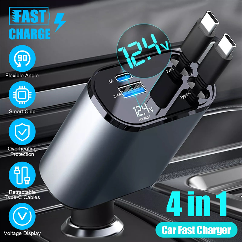 120 W 4 In 1 Einziehbares Auto – Tethering Cable Usb Bewertung und Preis