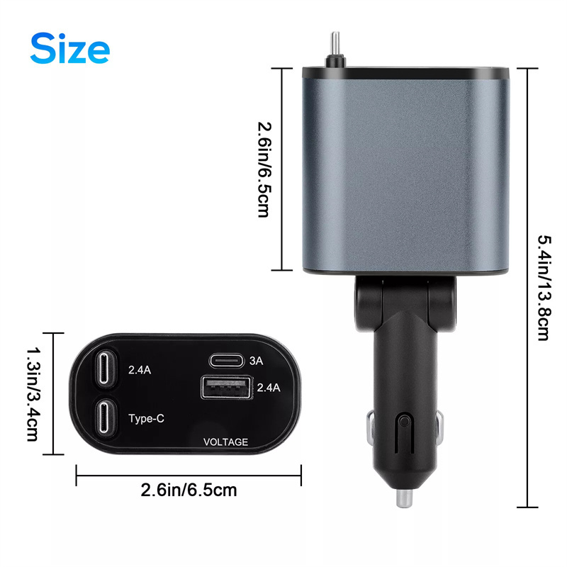 120 W 4 In 1 Einziehbares Auto – Tethering Cable Usb Bewertung und Preis
